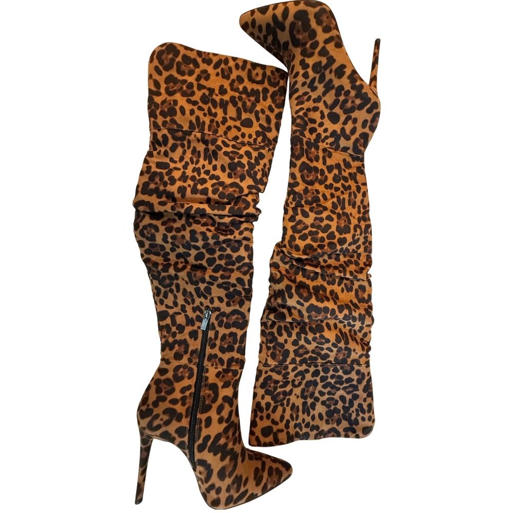 Jessica Simpson Ladee Leopard Print Over The Knee Slouchy Stiletto Boots 7.5M